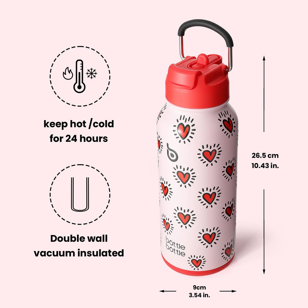 BOTTLE BOTTLE Insulated Water Bottle 950ml(32oz) Stainless Steel Sports Water Bottles with Straw Dual-use Lid Drink Flask Design for Gym with Pill Box (denim beats)