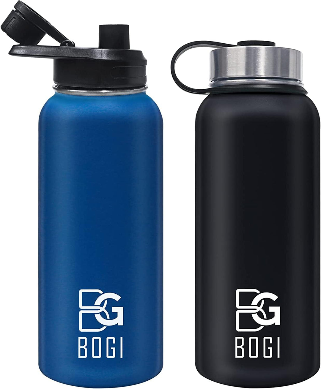 BOGI 32oz Insulated Water Bottle, Double Wall Vacuum Stainless Steel Water Bottle with Straw and 3 Lids, Sweat-Proof Wide Mouth Metal Water Bottle Keeps Hot or Cold for Sports Gym Office (Dark Red)
