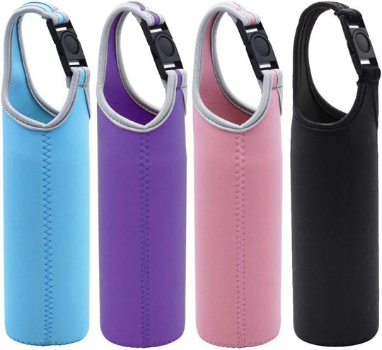 Water Bottles Carrier, DanziX 4 Pack Neoprene Sleeve Water Bottles Cup Carrier Pouch with Carrying Handle, Fit for All 16oz-21oz Water Bottle-Black, Blue, Pink, Purple