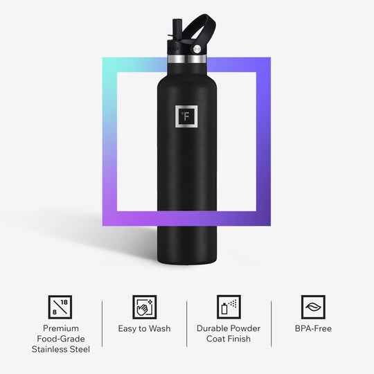 IRON °FLASK Camping &amp; Hiking Hydration Canteen - 24/32 oz with 3 Lids - Insulated Water Bottle with Straw - Double Walled Stainless Steel - Vacuum Leak Proof BPA Free - Travel Sports Gym Flask