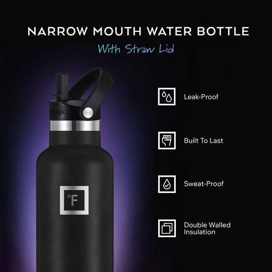 IRON °FLASK Camping &amp; Hiking Hydration Canteen - 24/32 oz with 3 Lids - Insulated Water Bottle with Straw - Double Walled Stainless Steel - Vacuum Leak Proof BPA Free - Travel Sports Gym Flask