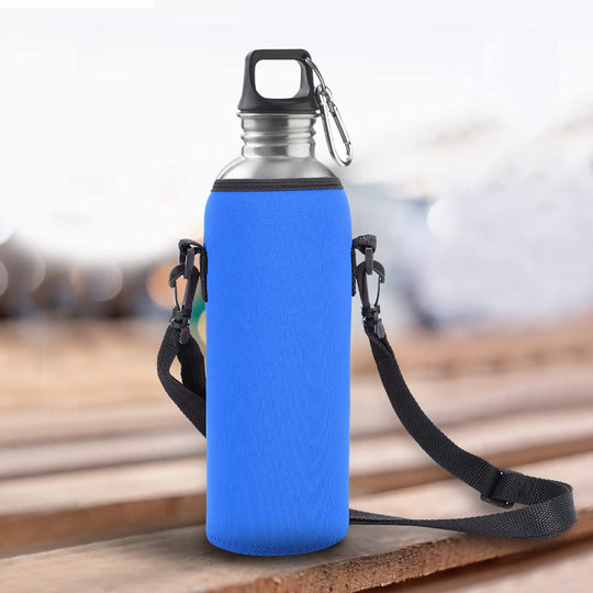 Neoprene Water Bottle Carrier Bag, 1000ML/34OZ Blue Insulated Beverage Bottle Can Sleeves Covers Coolers Holder with Strap