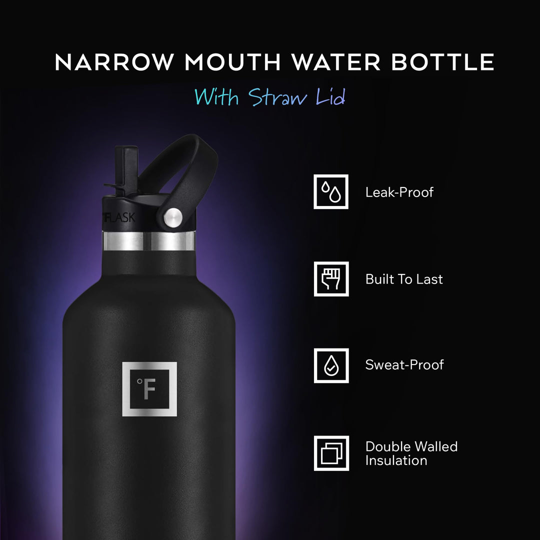 IRON °FLASK Camping &amp; Hiking Hydration Canteen - 24/32 oz with 3 Lids - Insulated Water Bottle with Straw - Double Walled Stainless Steel - Vacuum Leak Proof BPA Free - Travel Sports Gym Flask