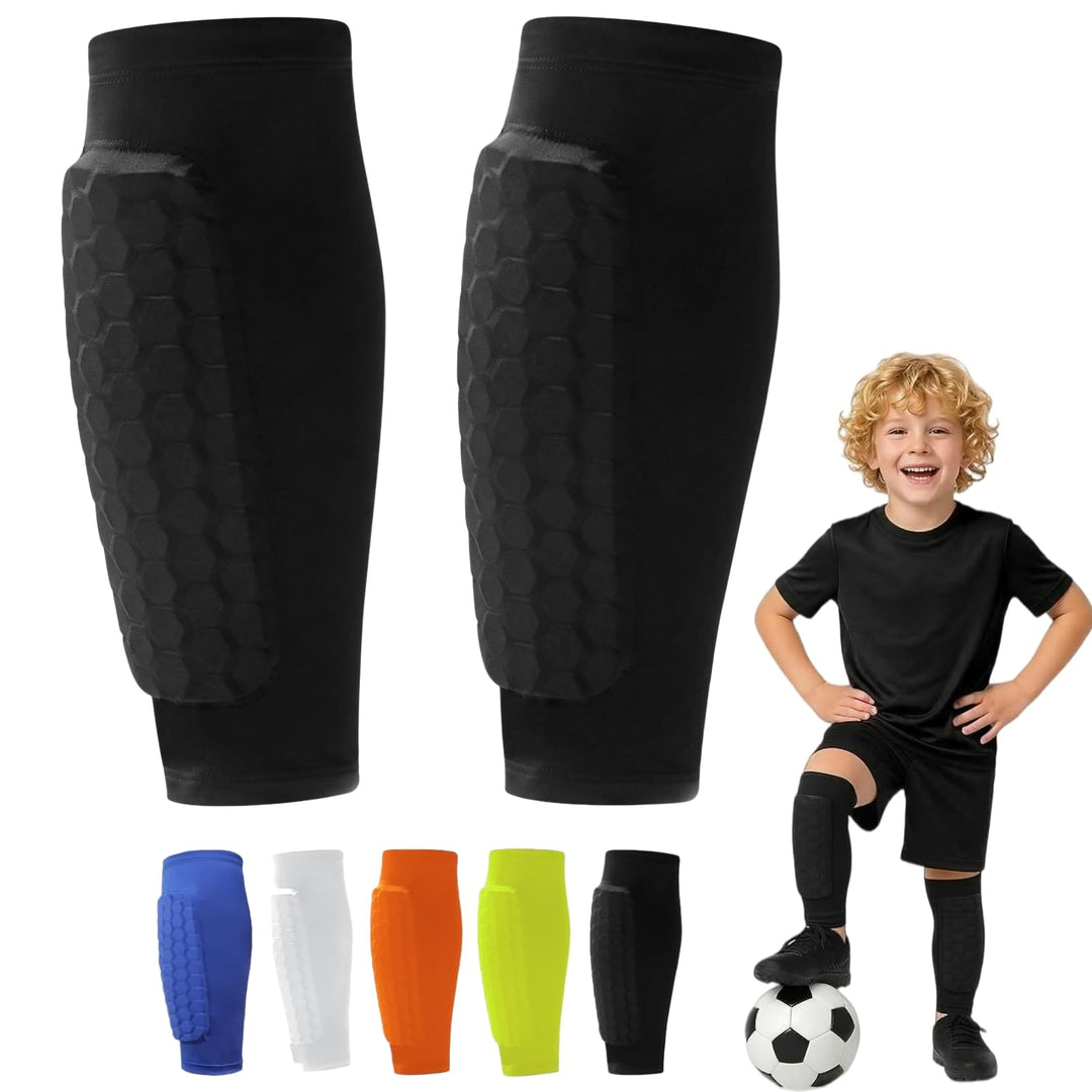 Shin Guards Soccer Kids, Shin Pads Soccer with Honeycomb Pads, Heavy Duty Impact Absorption Nti-Collision Breathable Elastic Shin Defender Shin Guards for Youth Adult