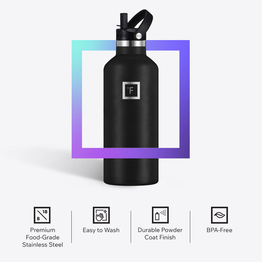 IRON °FLASK Camping &amp; Hiking Hydration Canteen - 24/32 oz with 3 Lids - Insulated Water Bottle with Straw - Double Walled Stainless Steel - Vacuum Leak Proof BPA Free - Travel Sports Gym Flask