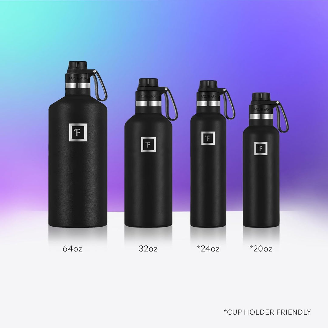 IRON °FLASK Camping &amp; Hiking Hydration Canteen - 24/32 oz with 3 Lids - Insulated Water Bottle with Straw - Double Walled Stainless Steel - Vacuum Leak Proof BPA Free - Travel Sports Gym Flask