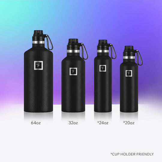 IRON °FLASK Camping &amp; Hiking Hydration Canteen - 24/32 oz with 3 Lids - Insulated Water Bottle with Straw - Double Walled Stainless Steel - Vacuum Leak Proof BPA Free - Travel Sports Gym Flask