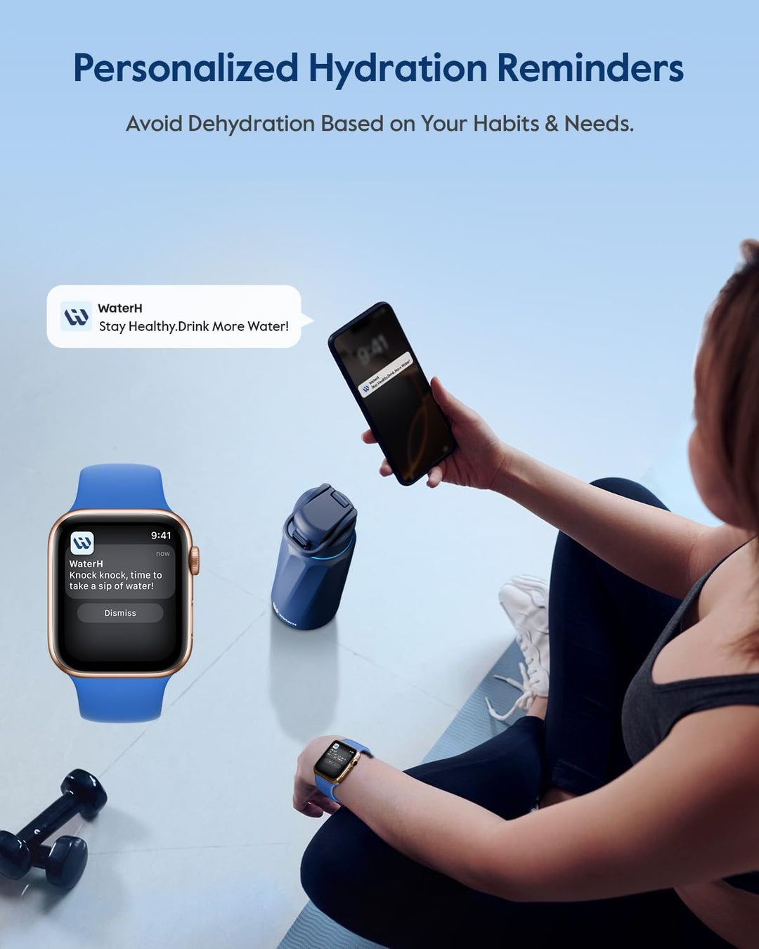 WATERH Boost Smart Water Bottle that Reminds You to Drink, BPA-Free Stainless Steel Vacuum Insulated Bottle, Wide Mouth Water Tracker Bottle with APP, Ideal for Father&