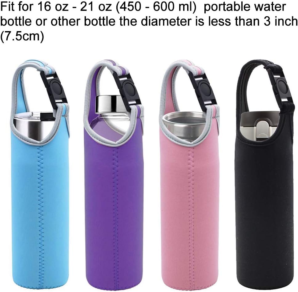 Water Bottles Carrier, DanziX 4 Pack Neoprene Sleeve Water Bottles Cup Carrier Pouch with Carrying Handle, Fit for All 16oz-21oz Water Bottle-Black, Blue, Pink, Purple