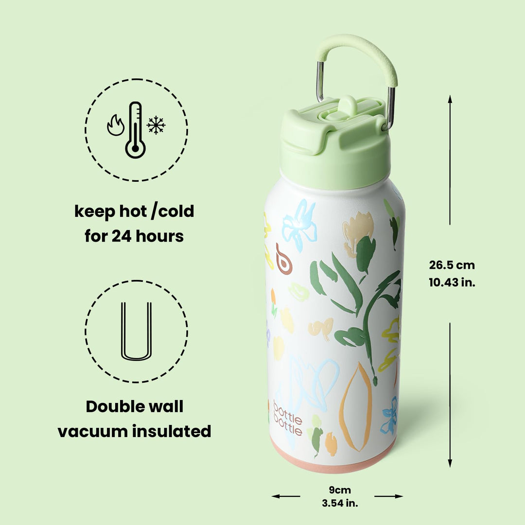 BOTTLE BOTTLE Insulated Water Bottle 950ml(32oz) Stainless Steel Sports Water Bottles with Straw Dual-use Lid Drink Flask Design for Gym with Pill Box (denim beats)