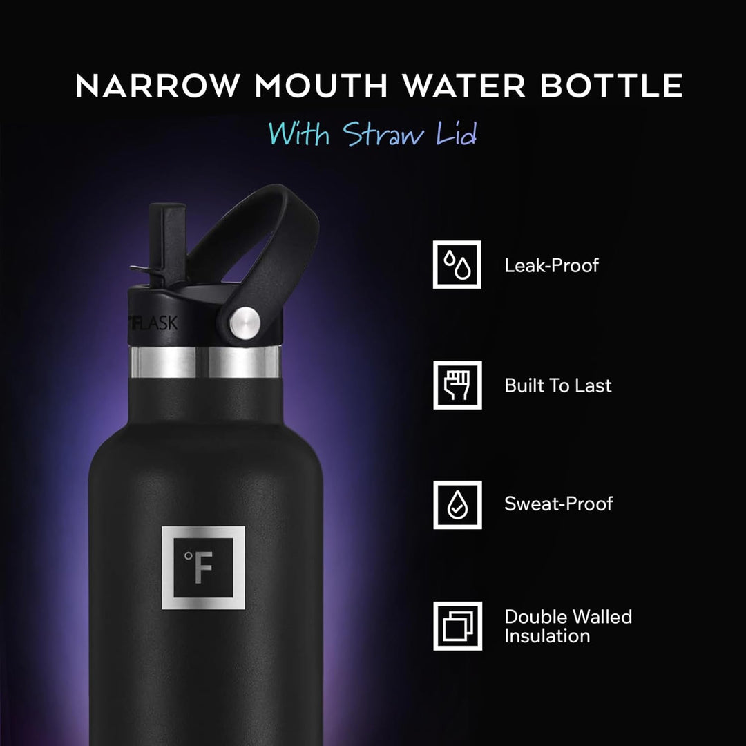 IRON °FLASK Camping &amp; Hiking Hydration Canteen - 24/32 oz with 3 Lids - Insulated Water Bottle with Straw - Double Walled Stainless Steel - Vacuum Leak Proof BPA Free - Travel Sports Gym Flask