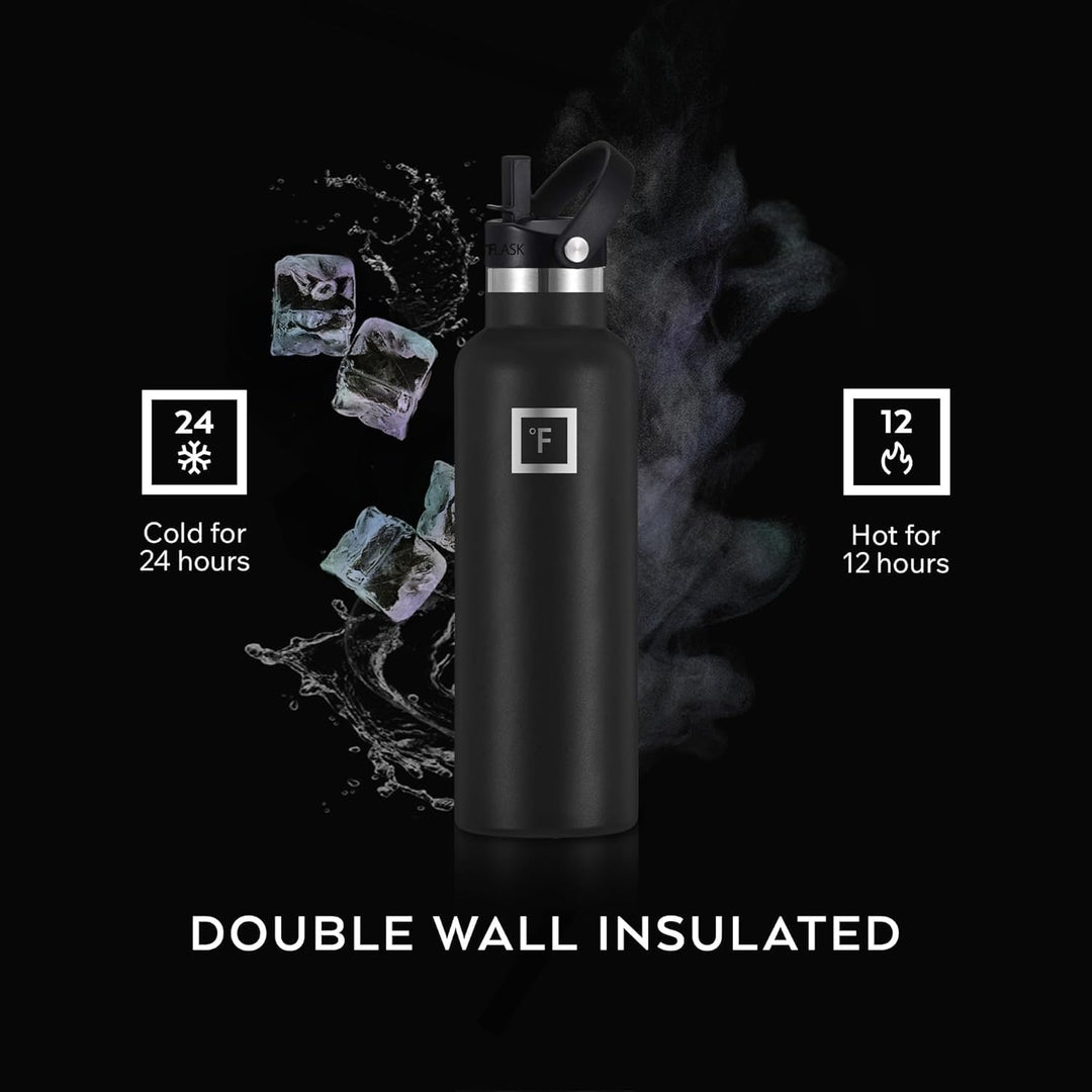 IRON °FLASK Camping &amp; Hiking Hydration Canteen - 24/32 oz with 3 Lids - Insulated Water Bottle with Straw - Double Walled Stainless Steel - Vacuum Leak Proof BPA Free - Travel Sports Gym Flask