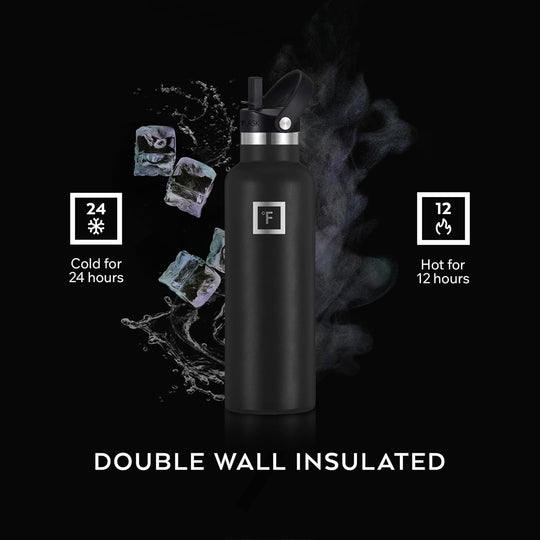 IRON °FLASK Camping &amp; Hiking Hydration Canteen - 24/32 oz with 3 Lids - Insulated Water Bottle with Straw - Double Walled Stainless Steel - Vacuum Leak Proof BPA Free - Travel Sports Gym Flask