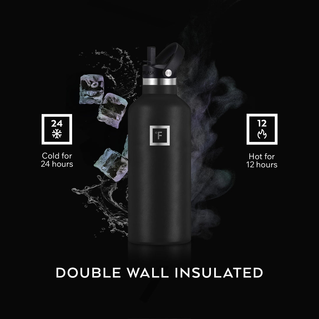 IRON °FLASK Camping &amp; Hiking Hydration Canteen - 24/32 oz with 3 Lids - Insulated Water Bottle with Straw - Double Walled Stainless Steel - Vacuum Leak Proof BPA Free - Travel Sports Gym Flask