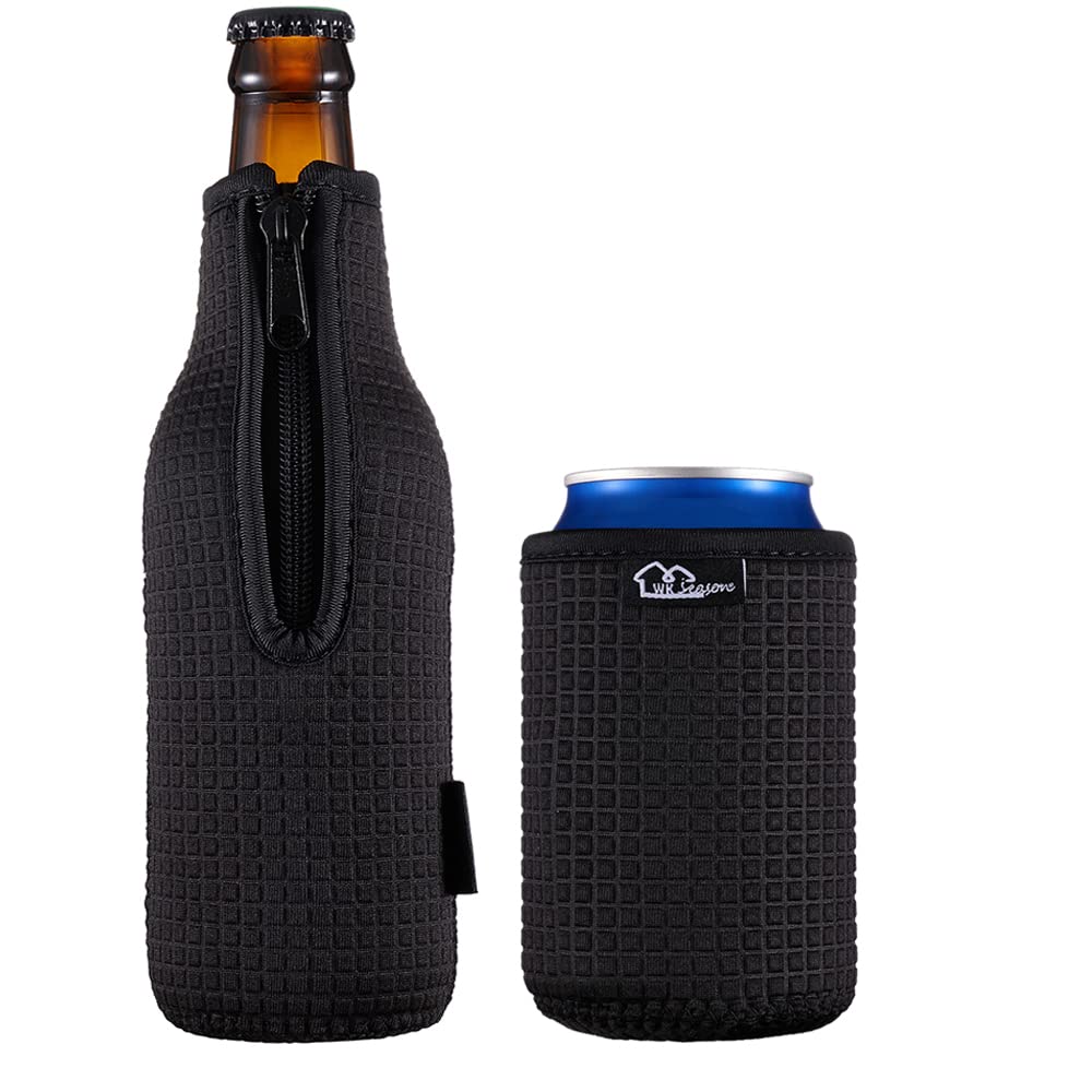 WKieason 16-18oz Neoprene Water Bottle Sleeves Insulators Beverage Berer Bottle Can Sleeves Covers Beer Bottle Coolers Holder Non-slip Neoprene Drink Coolier Sleeves 3PC Pack (Black/Blue/Yellow)