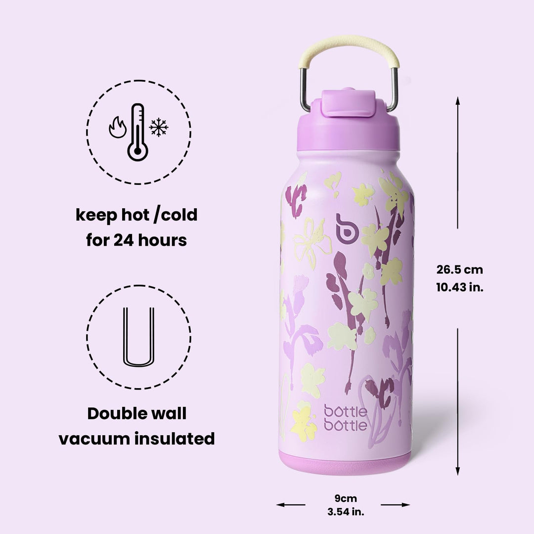 BOTTLE BOTTLE Insulated Water Bottle 950ml(32oz) Stainless Steel Sports Water Bottles with Straw Dual-use Lid Drink Flask Design for Gym with Pill Box (denim beats)