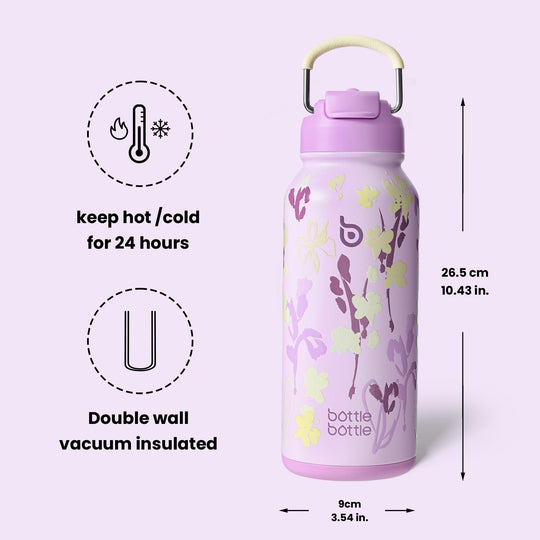 BOTTLE BOTTLE Insulated Water Bottle 950ml(32oz) Stainless Steel Sports Water Bottles with Straw Dual-use Lid Drink Flask Design for Gym with Pill Box (denim beats)