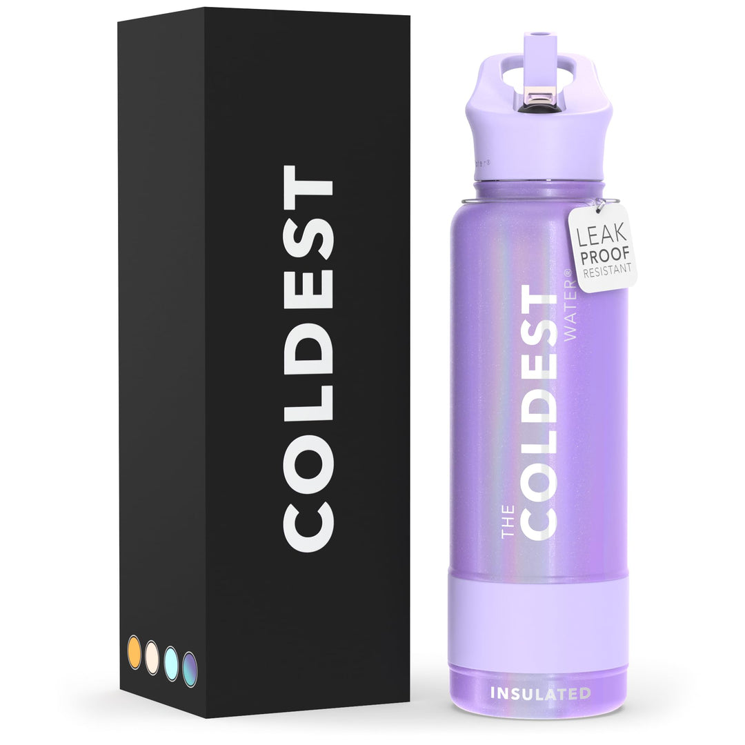 The Coldest Water COLDEST Sports Water Bottle -40 oz (Straw Lid), Leak Proof, Vacuum Insulated Stainless Steel, Hot Cold, Double Walled, Thermo Mug, Metal Canteen (40 oz, Astro Purple)