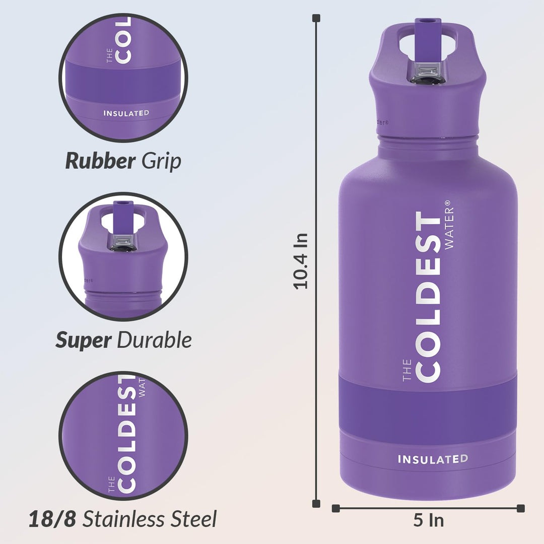 The Coldest Water COLDEST Sports Water Bottle -40 oz (Straw Lid), Leak Proof, Vacuum Insulated Stainless Steel, Hot Cold, Double Walled, Thermo Mug, Metal Canteen (40 oz, Astro Purple)
