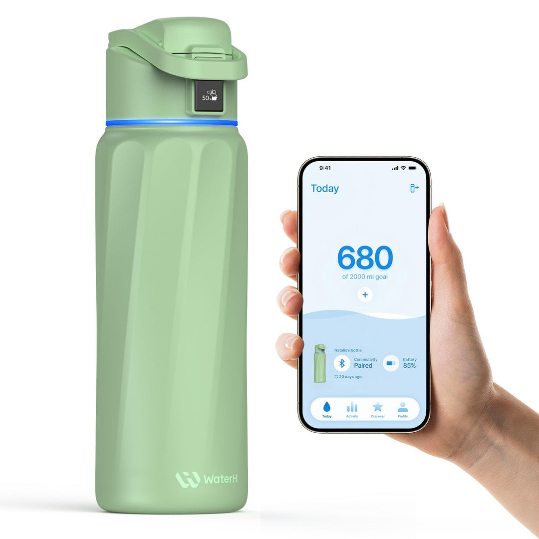 WATERH Boost Smart Water Bottle that Reminds You to Drink, BPA-Free Stainless Steel Vacuum Insulated Bottle, Wide Mouth Water Tracker Bottle with APP, Ideal for Father&