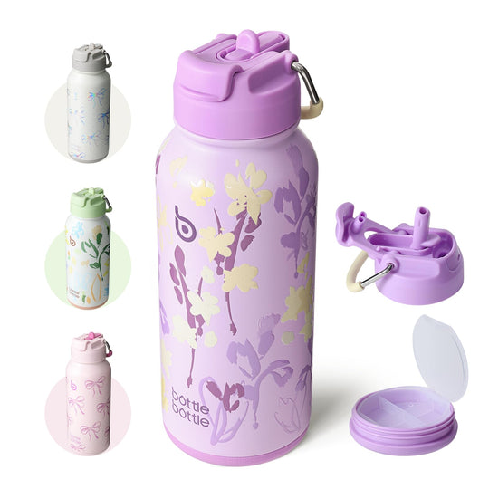 BOTTLE BOTTLE Insulated Water Bottle 950ml(32oz) Stainless Steel Sports Water Bottles with Straw Dual-use Lid Drink Flask Design for Gym with Pill Box (denim beats)