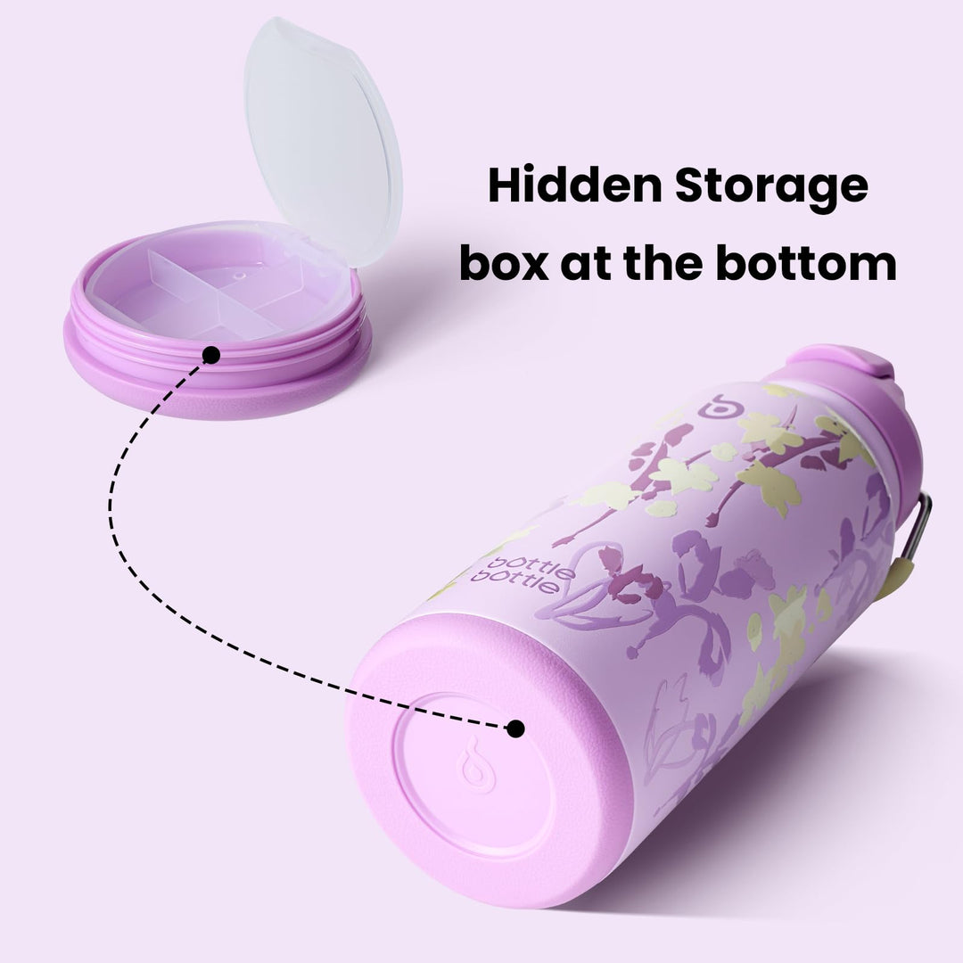 BOTTLE BOTTLE Insulated Water Bottle 950ml(32oz) Stainless Steel Sports Water Bottles with Straw Dual-use Lid Drink Flask Design for Gym with Pill Box (denim beats)
