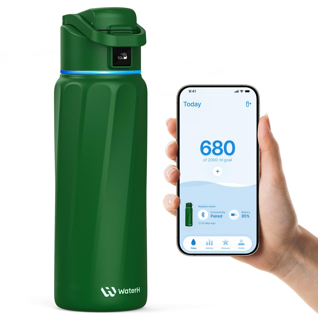 WATERH Boost Smart Water Bottle that Reminds You to Drink, BPA-Free Stainless Steel Vacuum Insulated Bottle, Wide Mouth Water Tracker Bottle with APP, Ideal for Father&