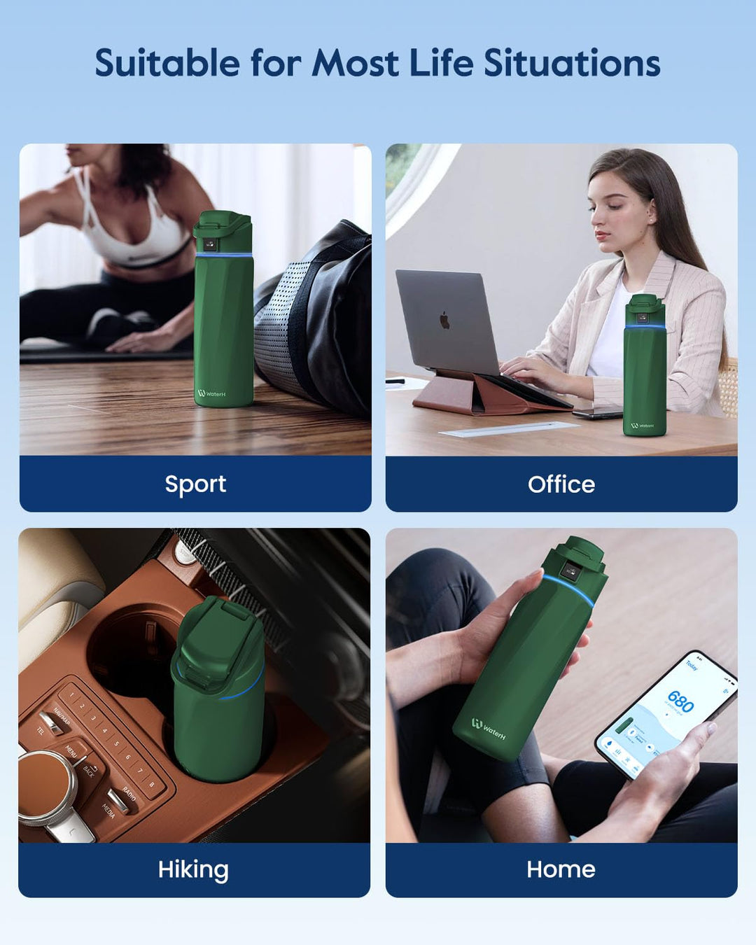 WATERH Boost Smart Water Bottle that Reminds You to Drink, BPA-Free Stainless Steel Vacuum Insulated Bottle, Wide Mouth Water Tracker Bottle with APP, Ideal for Father&