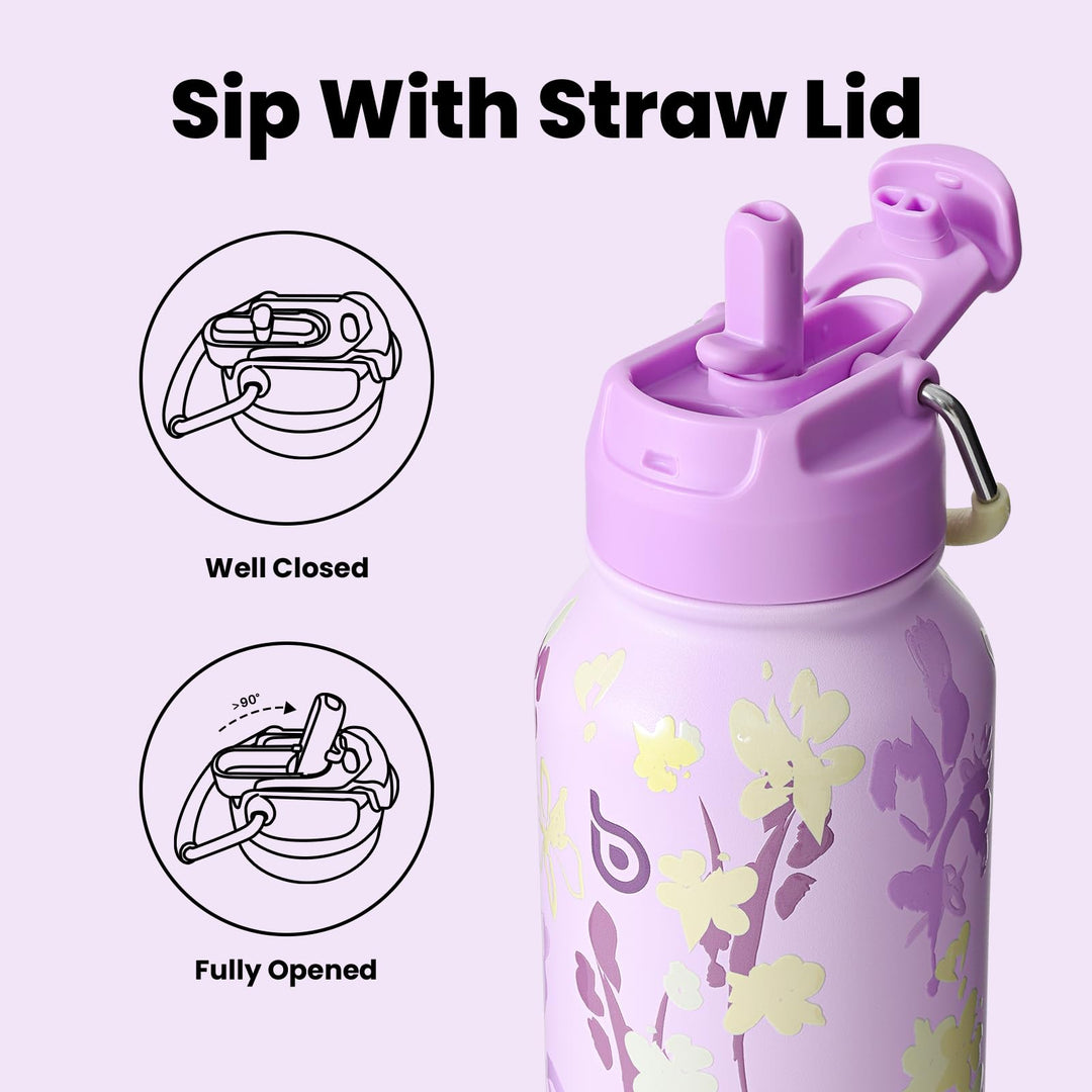 BOTTLE BOTTLE Insulated Water Bottle 950ml(32oz) Stainless Steel Sports Water Bottles with Straw Dual-use Lid Drink Flask Design for Gym with Pill Box (denim beats)