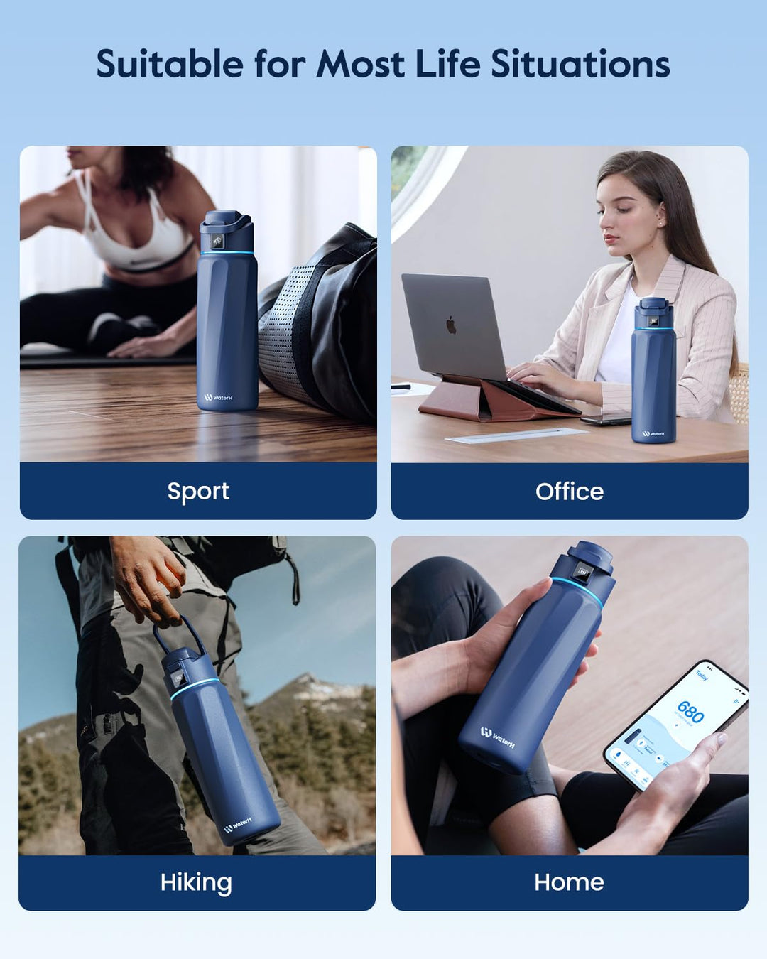 WATERH Boost Smart Water Bottle that Reminds You to Drink, BPA-Free Stainless Steel Vacuum Insulated Bottle, Wide Mouth Water Tracker Bottle with APP, Ideal for Father&