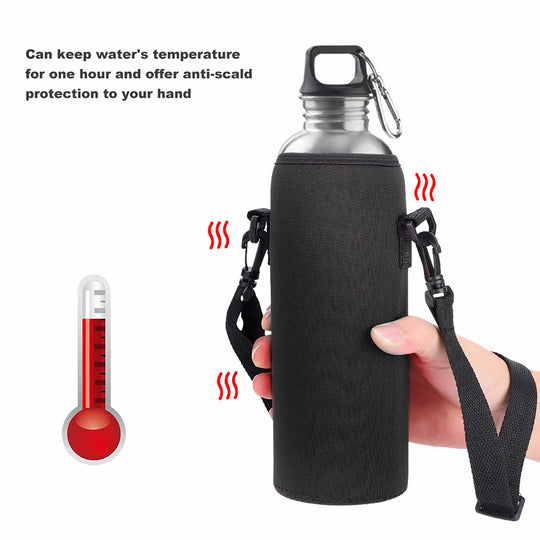 Neoprene Water Bottle Carrier Bag, 1000ML/34OZ Blue Insulated Beverage Bottle Can Sleeves Covers Coolers Holder with Strap