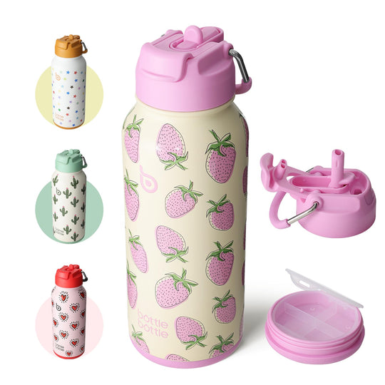 BOTTLE BOTTLE Insulated Water Bottle 950ml(32oz) Stainless Steel Sports Water Bottles with Straw Dual-use Lid Drink Flask Design for Gym with Pill Box (denim beats)
