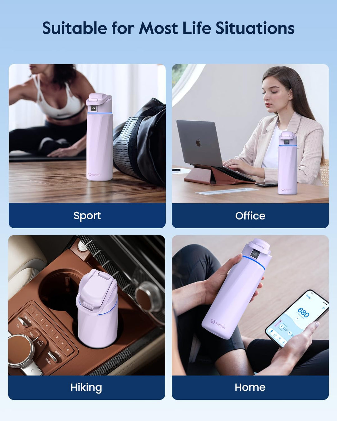 WATERH Boost Smart Water Bottle that Reminds You to Drink, BPA-Free Stainless Steel Vacuum Insulated Bottle, Wide Mouth Water Tracker Bottle with APP, Ideal for Father&
