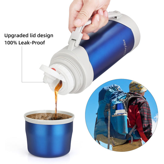 HoneyBee Vacuum Insulated Bottle Coffee Thermo,41 Ounce, for Hot Drinks.Keep Liquid Hot or Cold 24 Hours.Perfect Size Cleaning Brush.Portable.（ Blue）