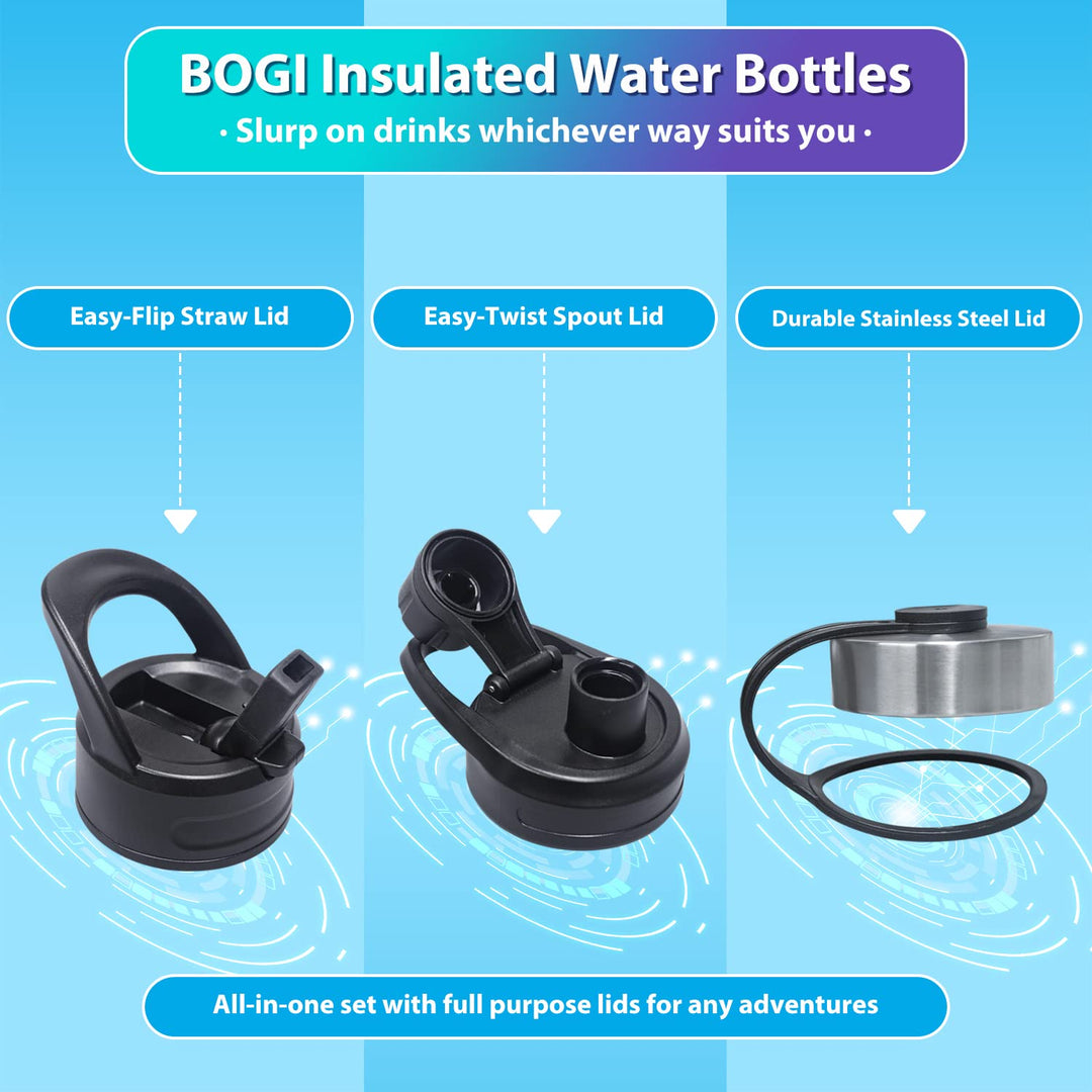 BOGI 32oz Insulated Water Bottle, Double Wall Vacuum Stainless Steel Water Bottle with Straw and 3 Lids, Sweat-Proof Wide Mouth Metal Water Bottle Keeps Hot or Cold for Sports Gym Office (Dark Red)
