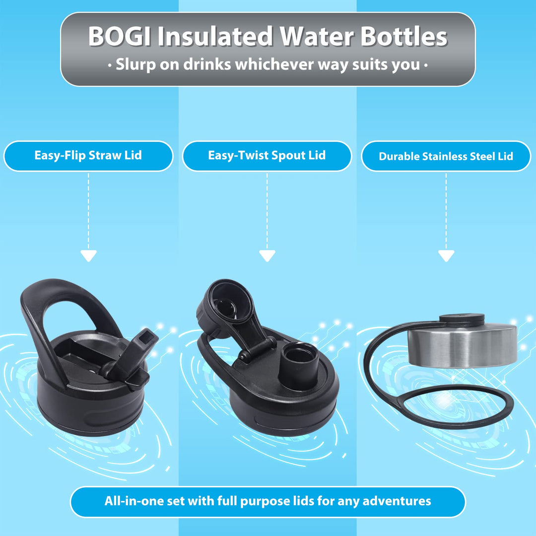 BOGI 32oz Insulated Water Bottle, Double Wall Vacuum Stainless Steel Water Bottle with Straw and 3 Lids, Sweat-Proof Wide Mouth Metal Water Bottle Keeps Hot or Cold for Sports Gym Office (Dark Red)