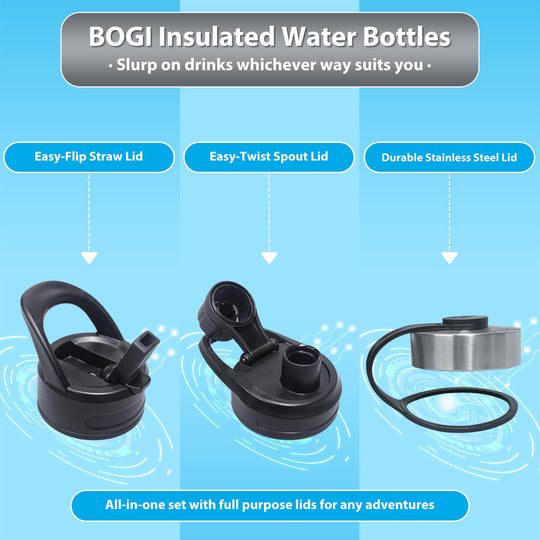 BOGI 32oz Insulated Water Bottle, Double Wall Vacuum Stainless Steel Water Bottle with Straw and 3 Lids, Sweat-Proof Wide Mouth Metal Water Bottle Keeps Hot or Cold for Sports Gym Office (Dark Red)