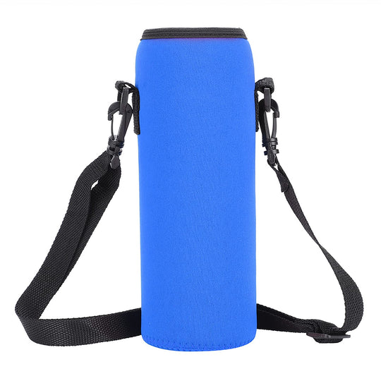 Neoprene Water Bottle Carrier Bag, 1000ML/34OZ Blue Insulated Beverage Bottle Can Sleeves Covers Coolers Holder with Strap