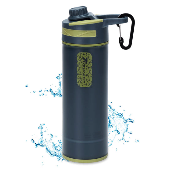 Filter Water Bottle 800ml - Press Water Purification System with Microplastics Water Filter, Portable for Camping, Hiking &amp; Emergency Survival (Dark Gray)