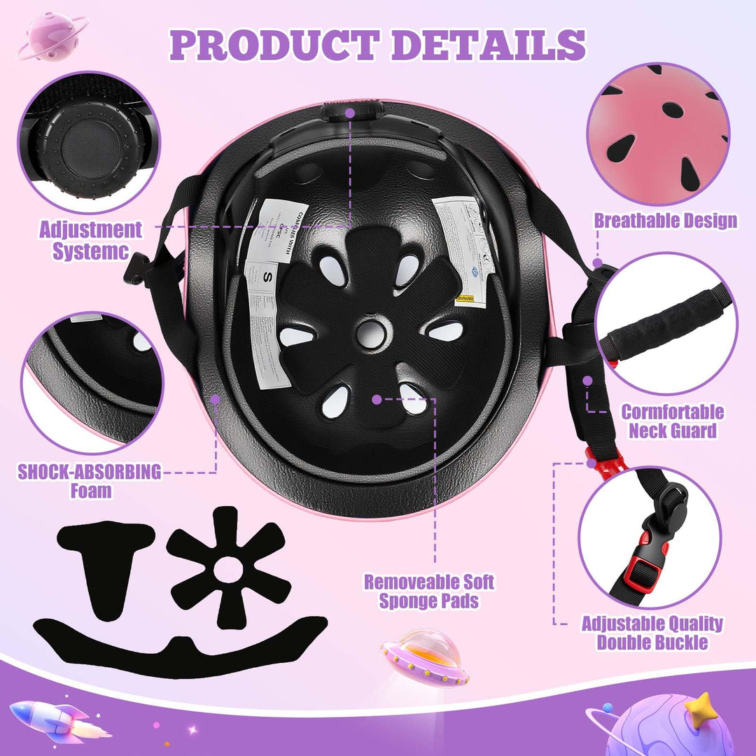 Kids Bike Helmet Set Adjustable Helmet for Ages 3-15 Kids Toddler Boys Girls Youth, Multi-Sport Bicycle Skateboarding Scooter Rollerblade Balance Bike Helmets