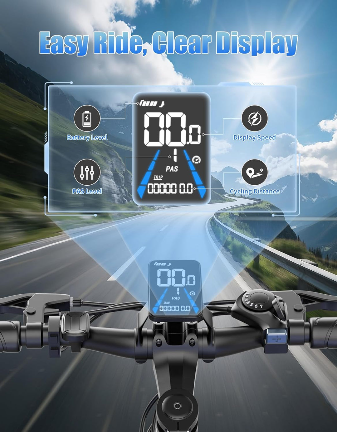 Electric Bike for Adults, 1500W Peak E-Bike, Up to 105 KM 40KM/H, 7-Speed Electric Mountain Bike, 48V 12Ah Removable Battery, 26" Tires Electric Bicycle for Commute, Front Fork Suspension, Headlight