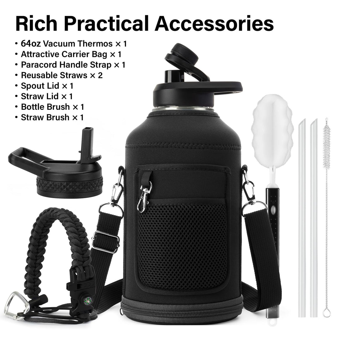 DYSANKY 2L Insulated Water Bottle 64 oz - Multiple Insulation Vacuum Sealed - Portable Sports Half Gallon Metal Water Jug for Outdoor Adventure, Gym, and Daily Use - Leak Proof &amp; Non-BPA 2 Liter