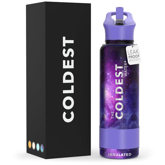 The Coldest Water COLDEST Sports Water Bottle -40 oz (Straw Lid), Leak Proof, Vacuum Insulated Stainless Steel, Hot Cold, Double Walled, Thermo Mug, Metal Canteen (40 oz, Astro Purple)