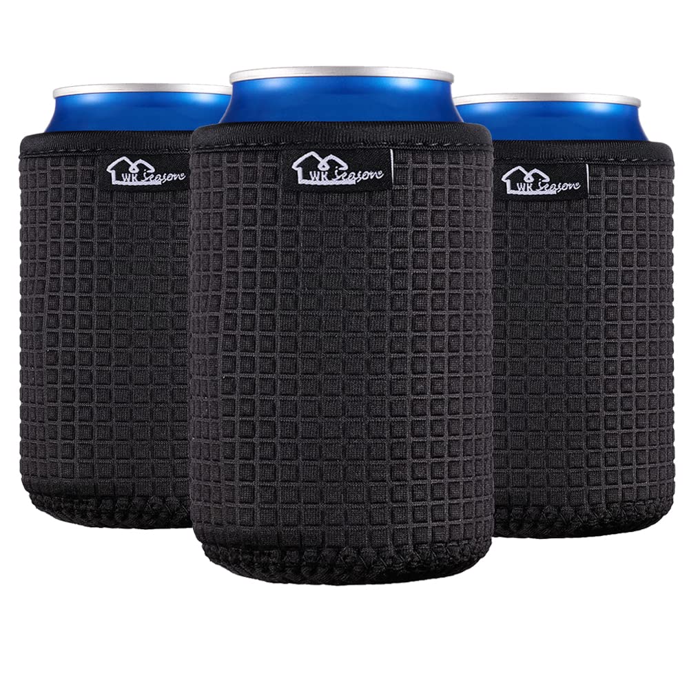 WKieason 16-18oz Neoprene Water Bottle Sleeves Insulators Beverage Berer Bottle Can Sleeves Covers Beer Bottle Coolers Holder Non-slip Neoprene Drink Coolier Sleeves 3PC Pack (Black/Blue/Yellow)