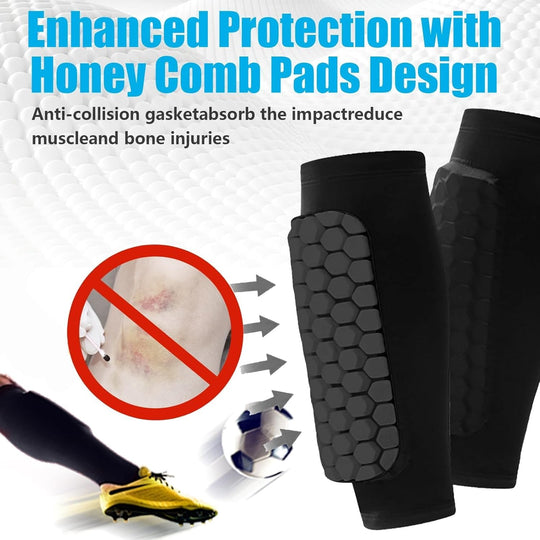 Shin Guards Soccer Kids, Shin Pads Soccer with Honeycomb Pads, Heavy Duty Impact Absorption Nti-Collision Breathable Elastic Shin Defender Shin Guards for Youth Adult