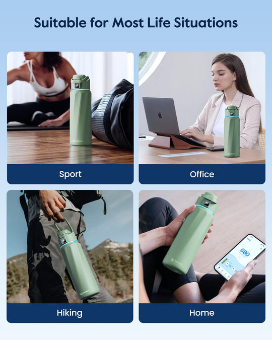 WATERH Boost Smart Water Bottle that Reminds You to Drink, BPA-Free Stainless Steel Vacuum Insulated Bottle, Wide Mouth Water Tracker Bottle with APP, Ideal for Father&