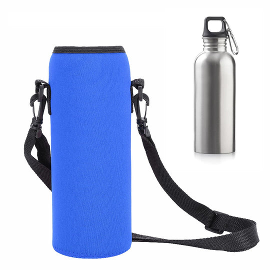 Neoprene Water Bottle Carrier Bag, 1000ML/34OZ Blue Insulated Beverage Bottle Can Sleeves Covers Coolers Holder with Strap