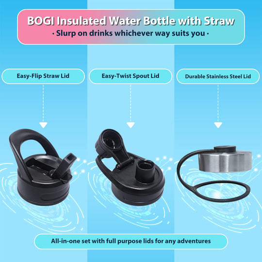 BOGI 32oz Insulated Water Bottle, Double Wall Vacuum Stainless Steel Water Bottle with Straw and 3 Lids, Sweat-Proof Wide Mouth Metal Water Bottle Keeps Hot or Cold for Sports Gym Office (Dark Red)