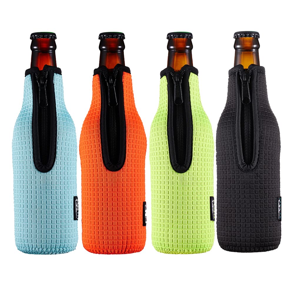 WKieason 16-18oz Neoprene Water Bottle Sleeves Insulators Beverage Berer Bottle Can Sleeves Covers Beer Bottle Coolers Holder Non-slip Neoprene Drink Coolier Sleeves 3PC Pack (Black/Blue/Yellow)