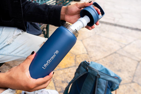 LifeStraw Go Series – Insulated Stainless Steel Water Filter Bottle for Travel and Everyday use removes Bacteria, parasites and microplastics, Improves Taste
